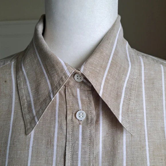 Banana Republic The Boxy Cropped Linen Shirt Skimmer Blouse Size S Tan Beige EUC - Picture 2 of 9